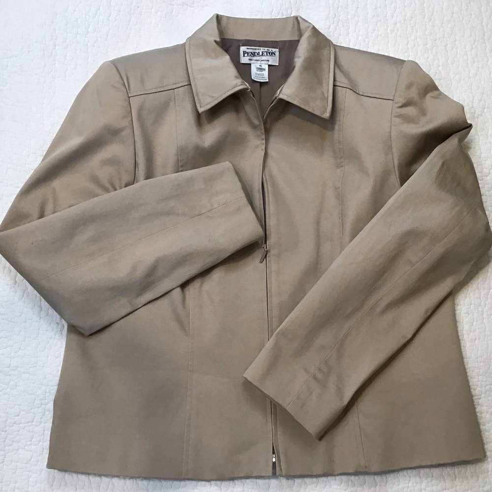 Pendleton Crop Jacket Blazer tan cotton Women's size 10 neutral minimalist